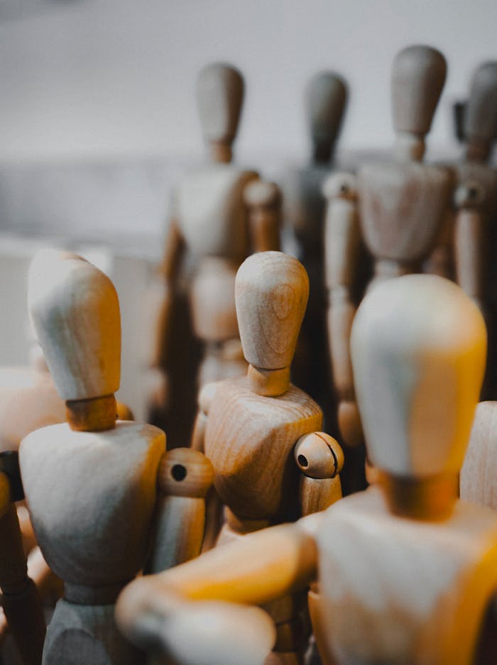 A close-up of wooden mannequin figurines showcasing craftsmanship and detail.